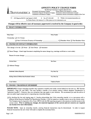 Transamerica Annuity Policy Change Form