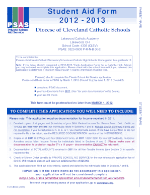 Student Aid Form Lakewood Catholic Academy