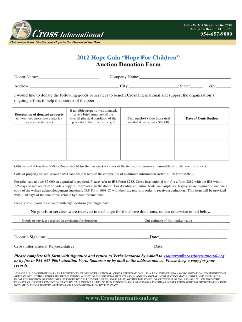 Auction Donor Form December