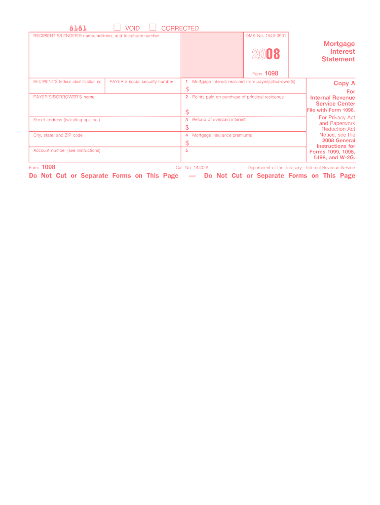  Form 1098 Mortgage Interest 2008