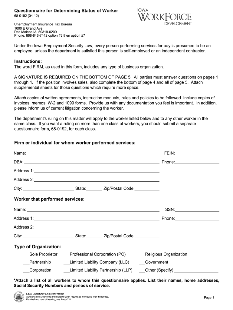  Iowa Workforce Form 68 019204 12 2012