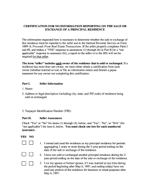 Certification for No Information Reporting Form Irs