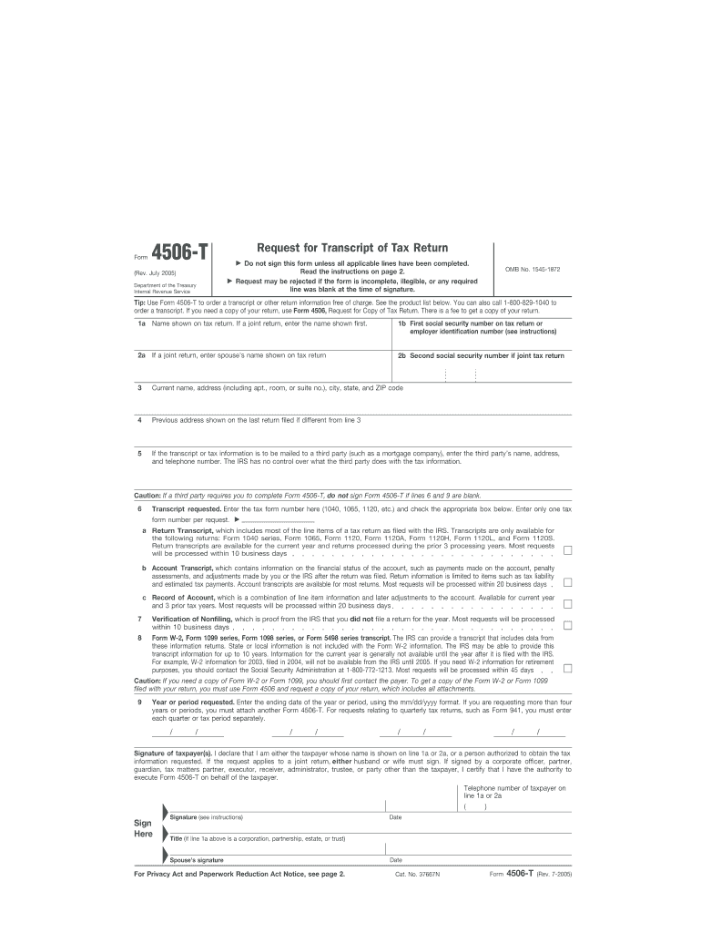 Form 4506 T Rev July Germanna