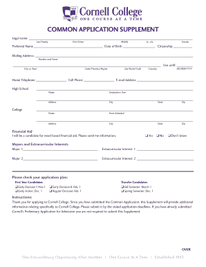 COMMON APPLICATION SUPPLEMENT Cornell College Cornellcollege  Form