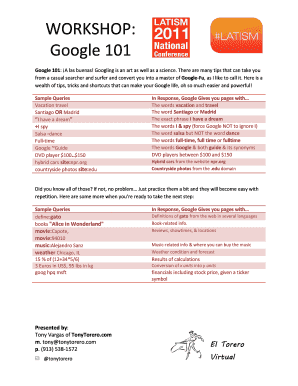WORKSHOP Google 101 WORKSHOP 101  Form