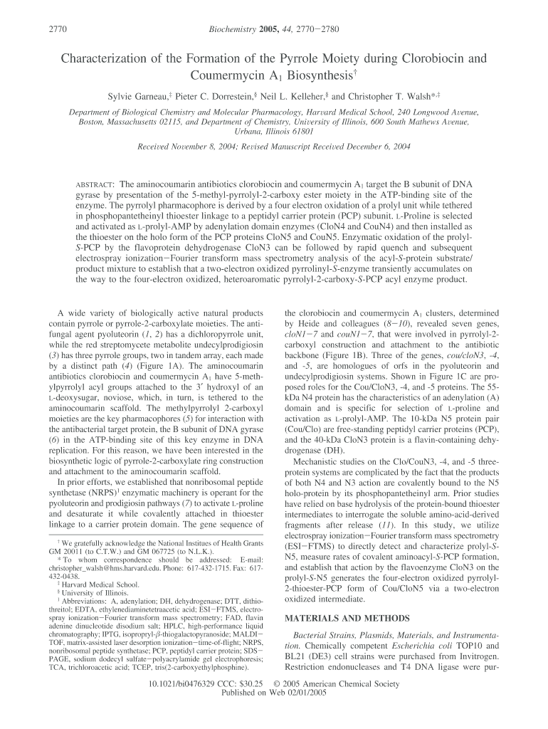 Characterization of the Formation of the Pyrrole Harvard University Walsh Med Harvard