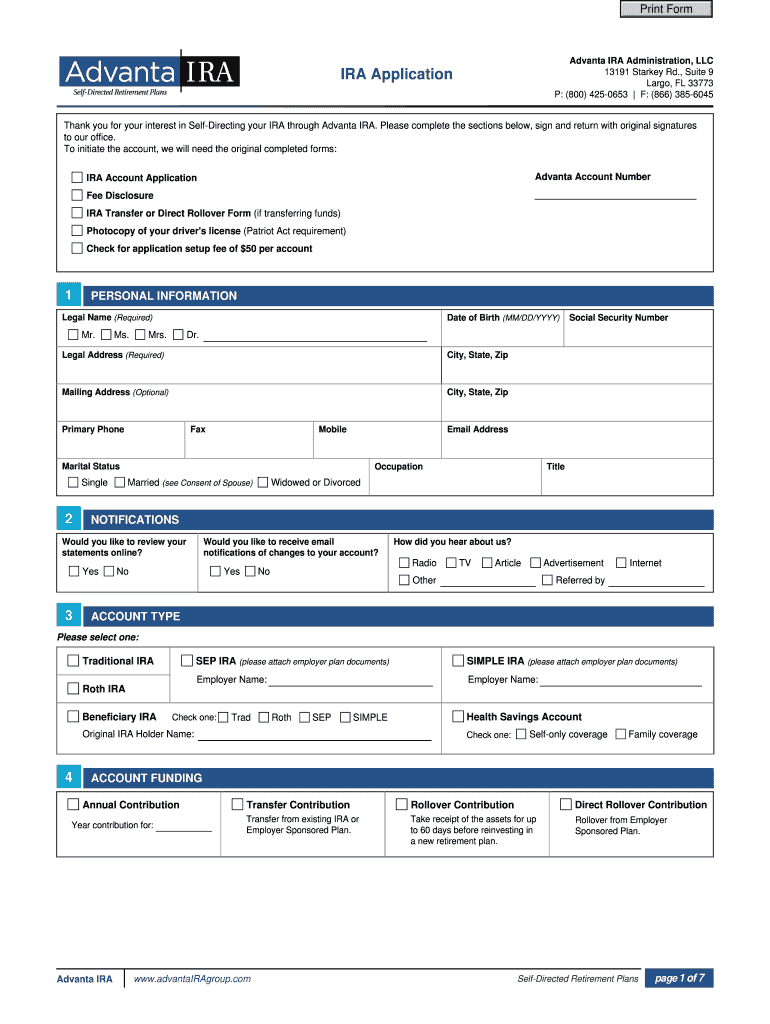 IRA Application  Advanta IRA  Form