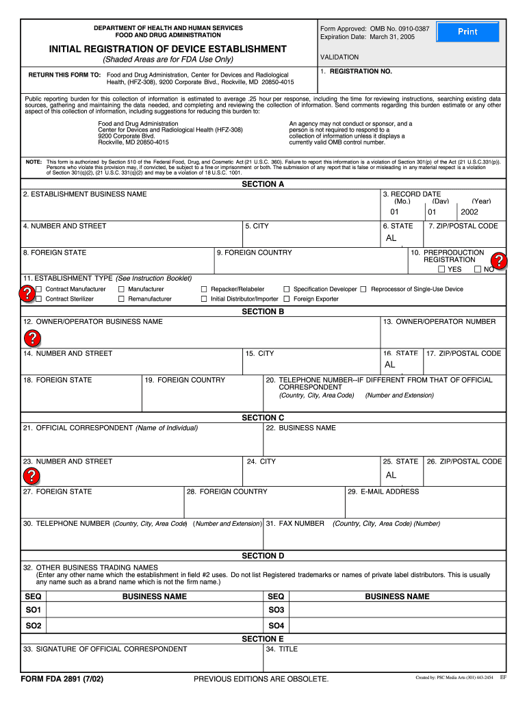 INITIAL REGISTRATION of DEVICE Arizona Customs Brokers  Form