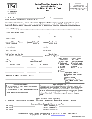 UPC SUPPLIER APPLICATION Cee Usc  Form