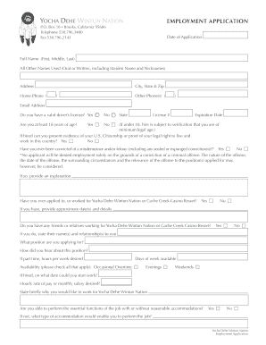 EMPLOYMENT APPLICATION Yochadehe  Form