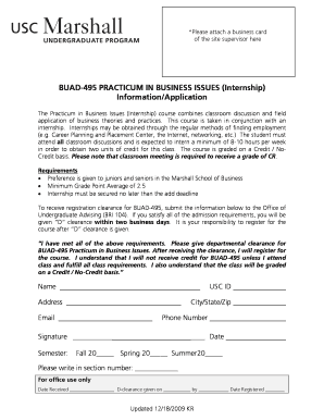 Usc Buad 495 Application Form