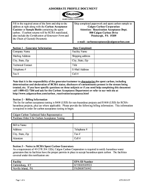 Calgon Adsorbate Profile Document Form