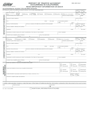 Report of Traffic Accident Occurring in California  Form