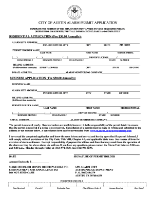 Austin Alarm Permit  Form