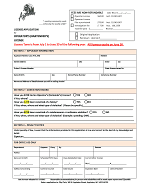 Appleton Operators License Form