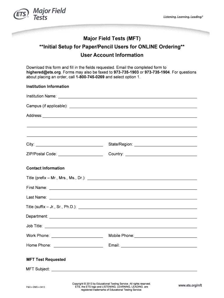 MFT User Account Information Form ETS Ets