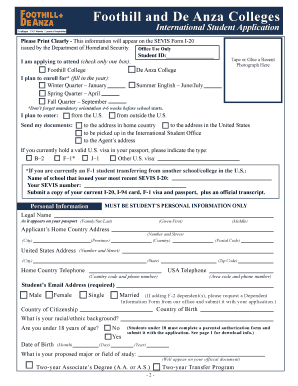 International Student Application Foothill College International Fhda  Form