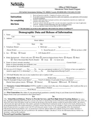 Demographic Data and Release of Information Unl