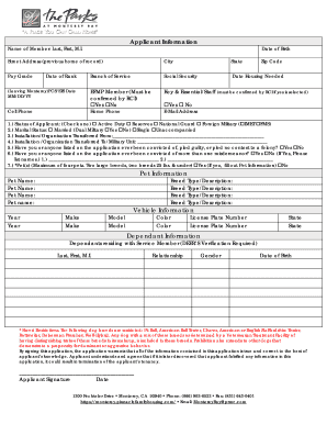 Applicant Information Pet Information Vehicle Information Dependant