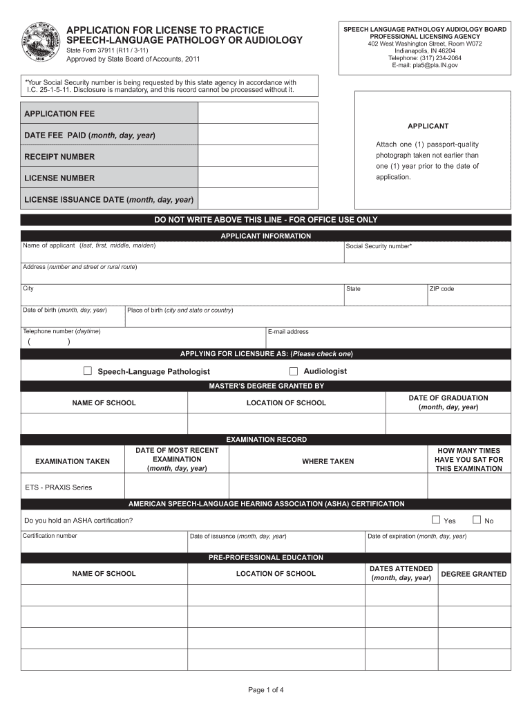 APPLICATION for LICENSE to PRACTICE SPEECH LANGUAGE PATHOLOGY or AUDIOLOGY in  Form