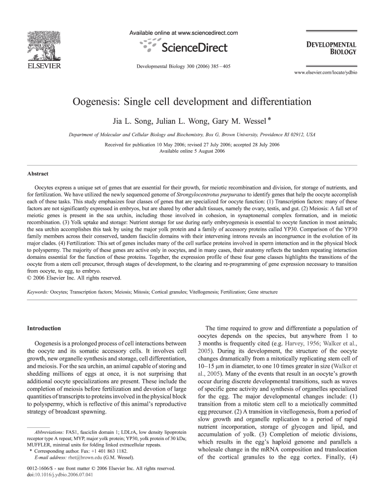 Oogenesis Single Cell Development and Differentiation Brown  Form