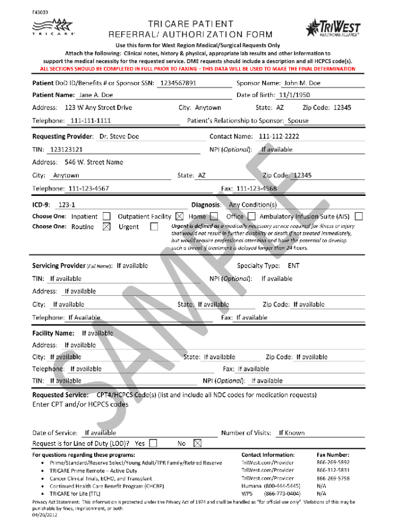 Tricare Referral Form PDF