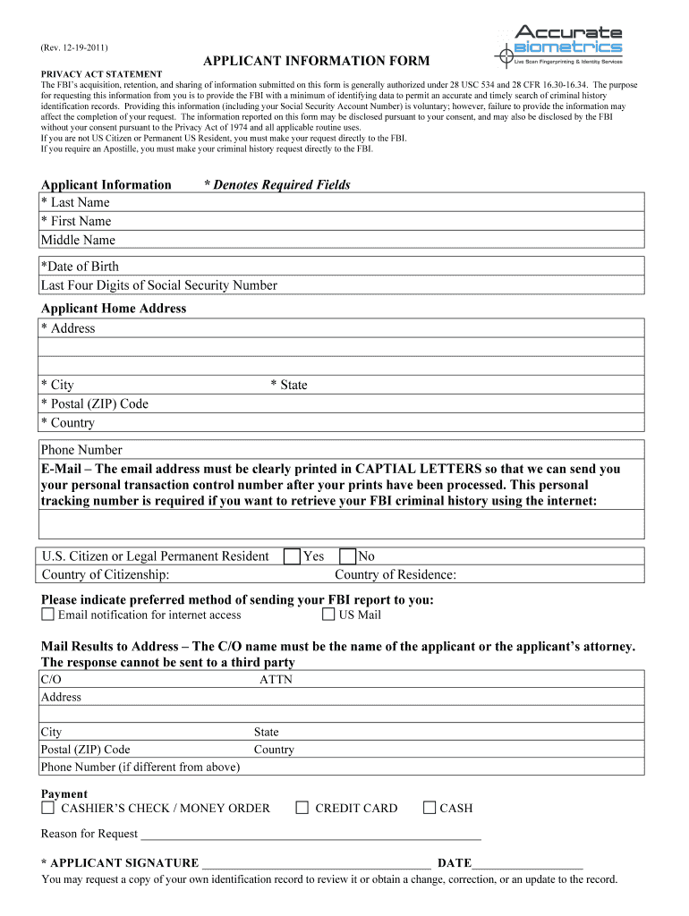  Biometric Form 2011