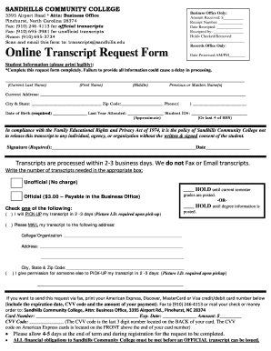 Sandhills Community College Transcript Request Form