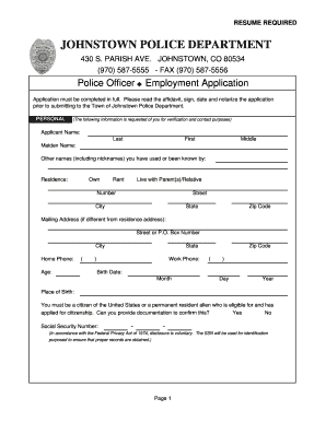 Johnstown Police Department  Form