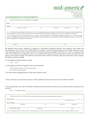 Ecclesiastical Recommendation Mid America Reformed Seminary Midamerica