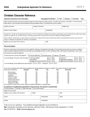 Sagu Christian Character Reference Form