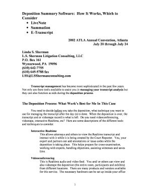 Deposition Summary Template Word  Form