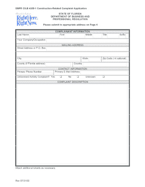 Unlicensed Contractor Complaint Form Florida Dbpr Cilb 4355