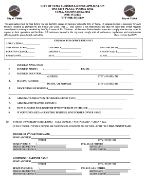 Yuma Business License  Form