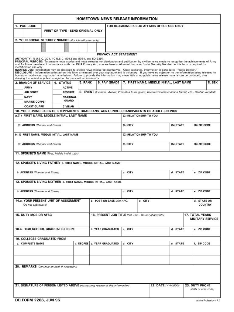  Dd Form 2266 1995