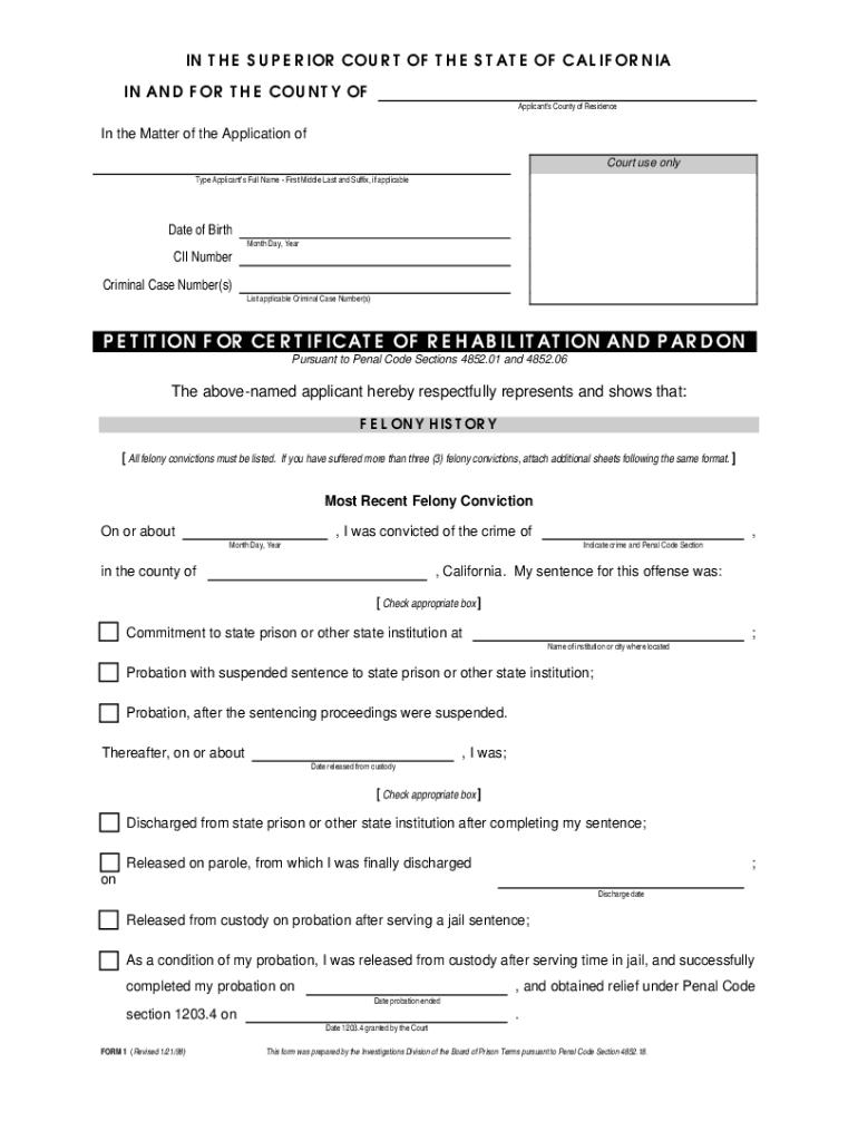  Certificate of Rehabilitation California 1998-2024