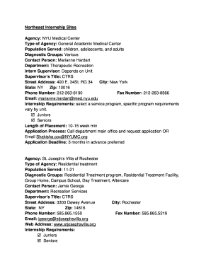 Northeast Internship Sites Agency NYU Medical Center Type of Longwood  Form