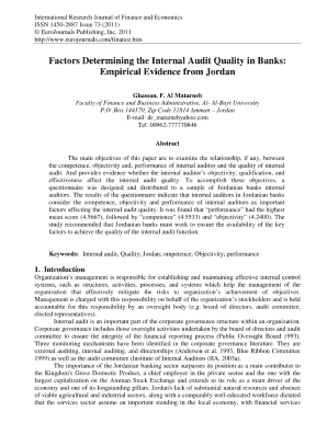 Al Materneh Ghassan F Factors Determining the Internal Audit Quality in Banks Empirical Evidence from Jordan International Resea  Form