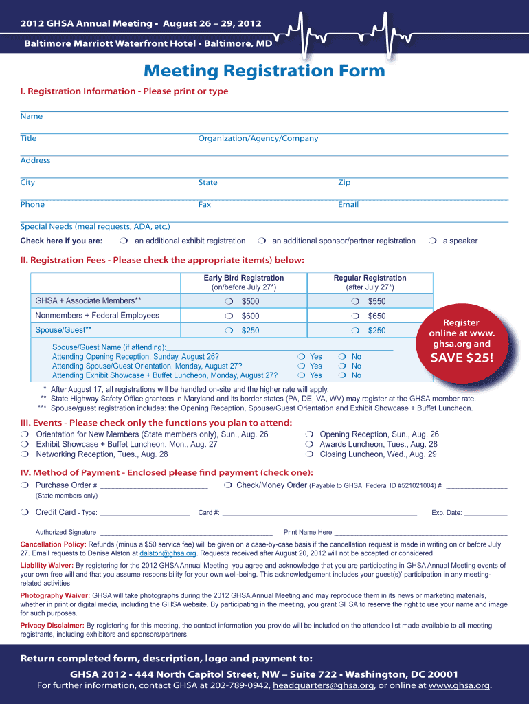 Meeting Registration Form Ghsa