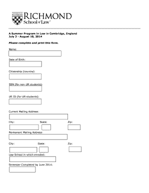 A Summer Program in Law in Cambridge, England July 1 August 5 Law Richmond  Form