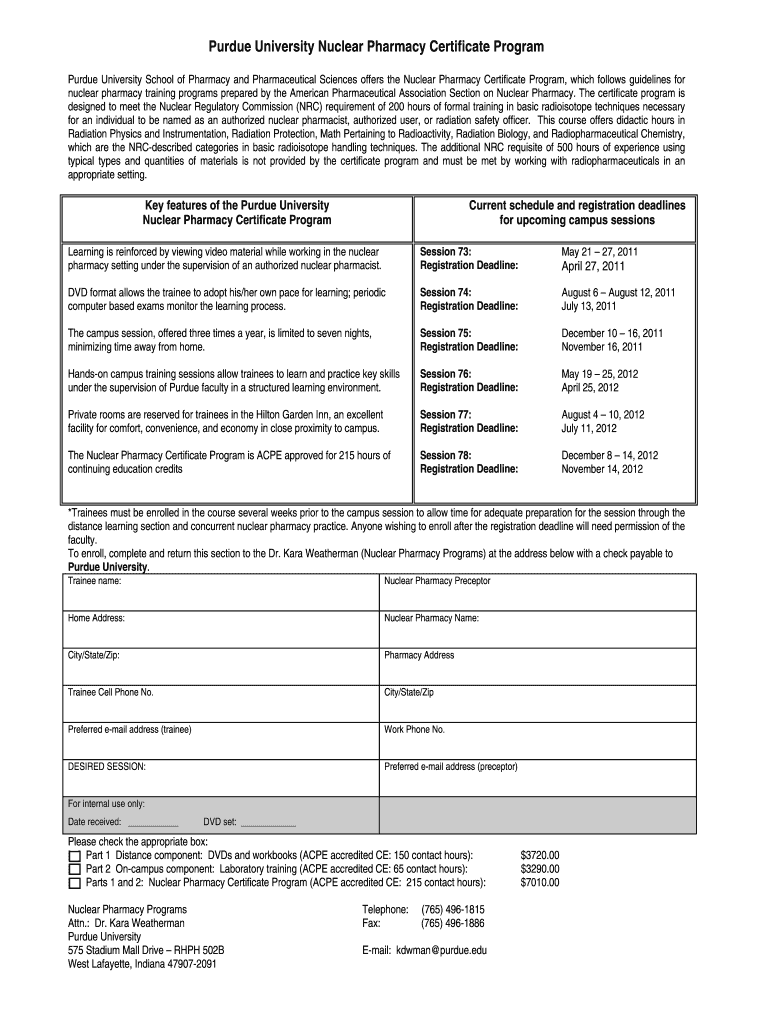 Acpe Number for Purdue University Nuclear Pharmacy Program Form