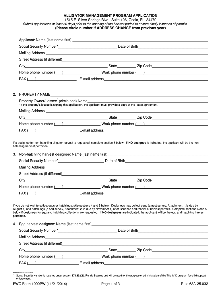 PRIVATE LANDS ALLIGATOR MANAGEMENT PROGRAM PERMIT  Form