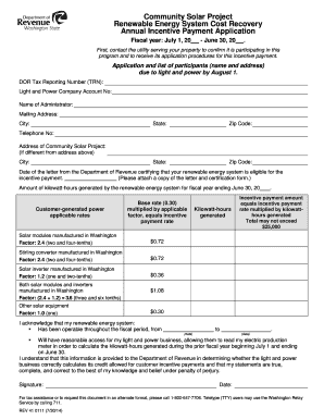 Community Solar Project Renewable Energy System Cost Recovery Dor Wa  Form