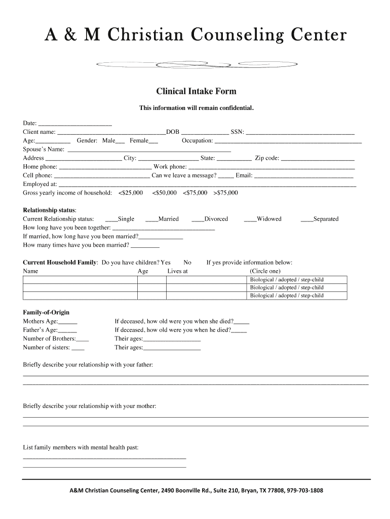 Printable Counseling Intake Forms Fill Out and Sign Printable PDF