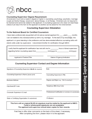Nbcc Counseling Supervisor Endorsement Form