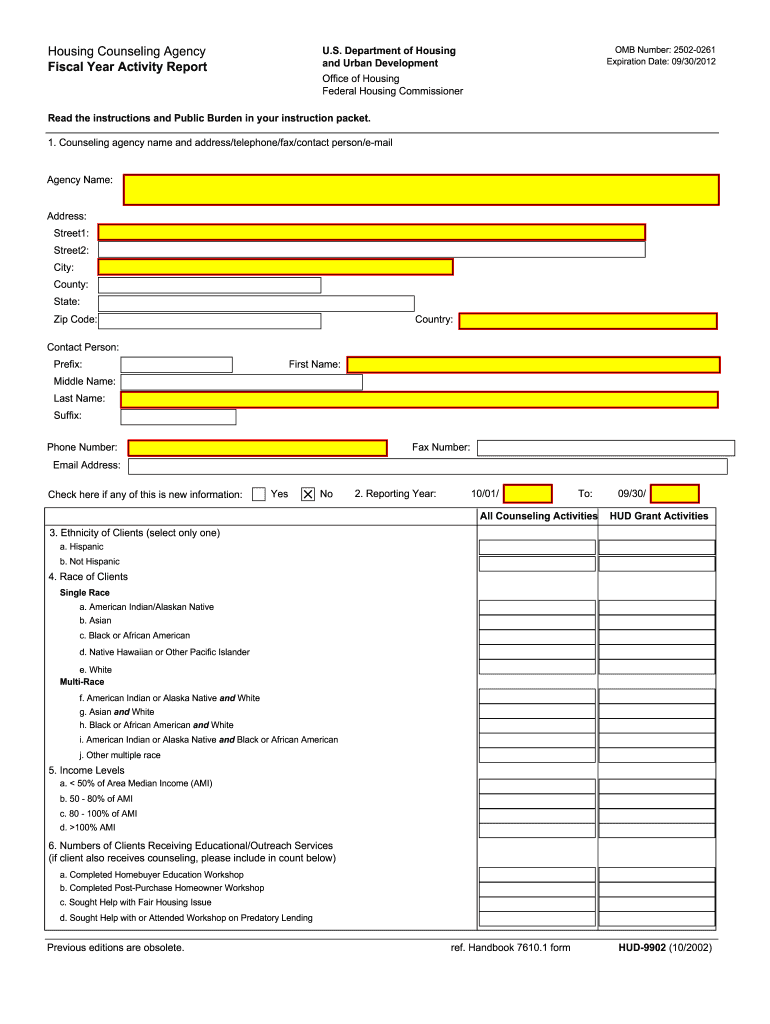 Housing Counseling Agency Activity Report Form