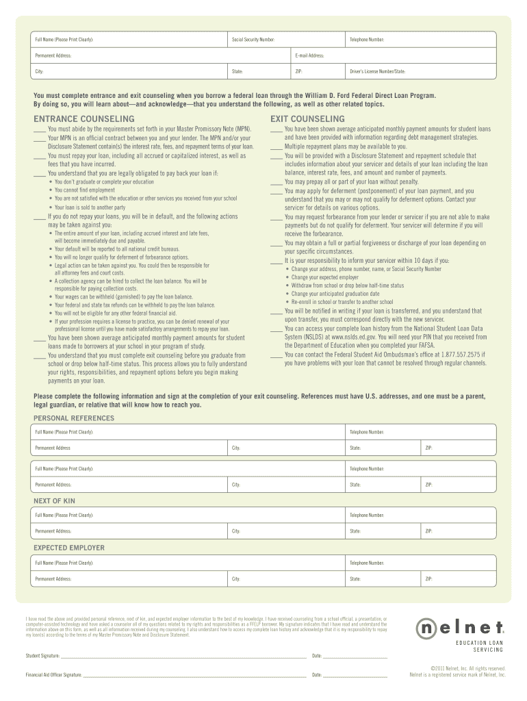 ENTRANCE COUNSELING EXIT COUNSELING  Form