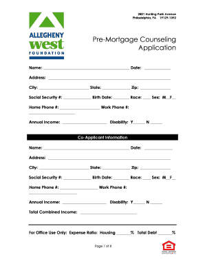 Pre Mortgage Counseling Application Awest  Form