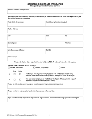 Contract for Counseling Form