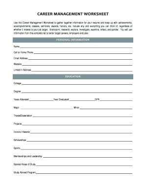 Career Management Worksheet Form